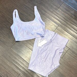 Bandier NWT Size Small Set in Lilac Geo Seamless Sports Bra and Leggings